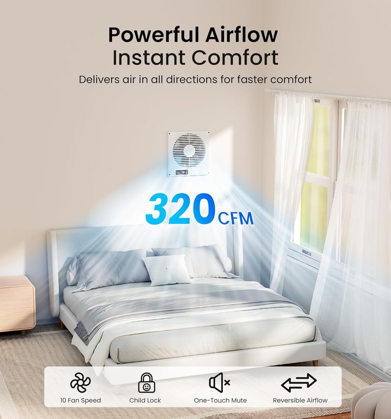 KOVIET 8" Room to Room Ventilation Fan with Remote, Quiet Reversible Through the Wall Air Transfer Fan, 10-Speed Smart Exhaust Vent, Temperature Control, ETL Certified for Bedroom, Kitchen, Laundry - Image 3